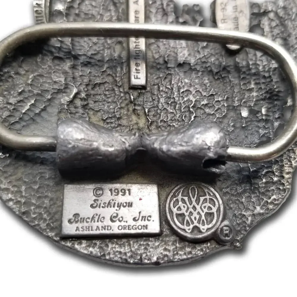 Vintage Belt Buckle Pewter‎ 1991 Fire Department Fire Fighter USA Made Siskiyou